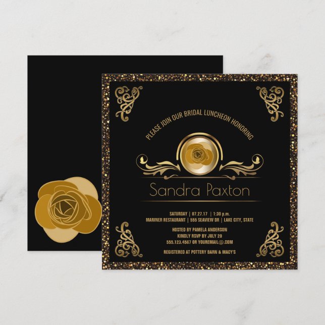 Bridal Luncheon Black Gold| Hochzeitliches Brautpa Einladung (Vorne/Hinten)