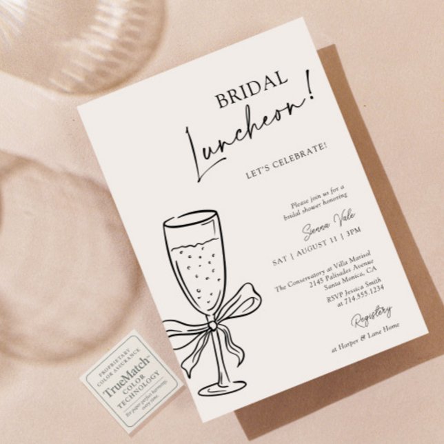 Bridal Luncheon Champagne Black Bow Brautparty Einladung (Von Creator hochgeladen)
