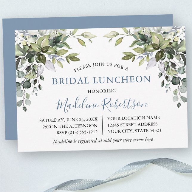 Bridal Luncheon Dusty Blue Einladung (Customize to change text color, text style or color of back of card.)
