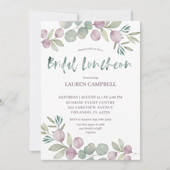 Bridal Luncheon Eucalyptus Watercolor Einladung (Vorderseite)