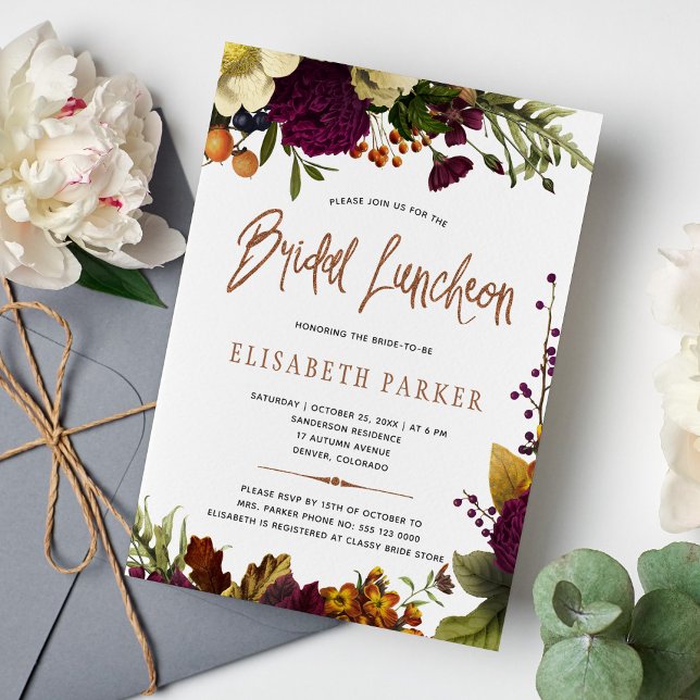 Bridal luncheon Fall Blumenkupfer-Brautparty Einladung (Von Creator hochgeladen)