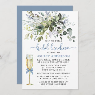 Bridal Luncheon Greenery Dusty Blue Glass Einladung