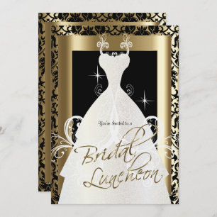 Bridal Luncheon in Black Damask & Metallic Gold Einladung