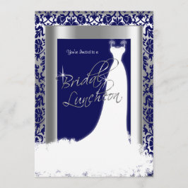 Bridal Luncheon in Navy Blue Damask & Silver Einladung