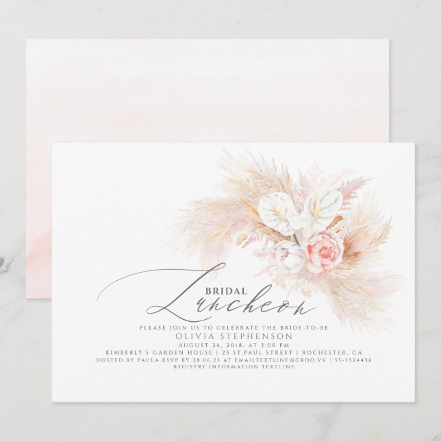 Bridal Luncheon Pampas Grass Exotic Dusche Einladung (Vorne/Hinten)