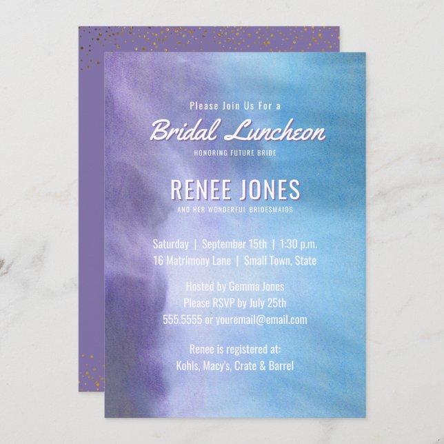 Bridal Luncheon | Pastel Lavender Lila Blue Einladung (Vorne/Hinten)