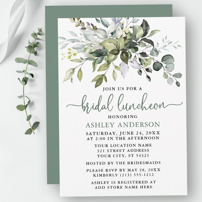Bridal Luncheon Sage Green Einladung (Customize to change your personalized text color, text style or color of back of card.)