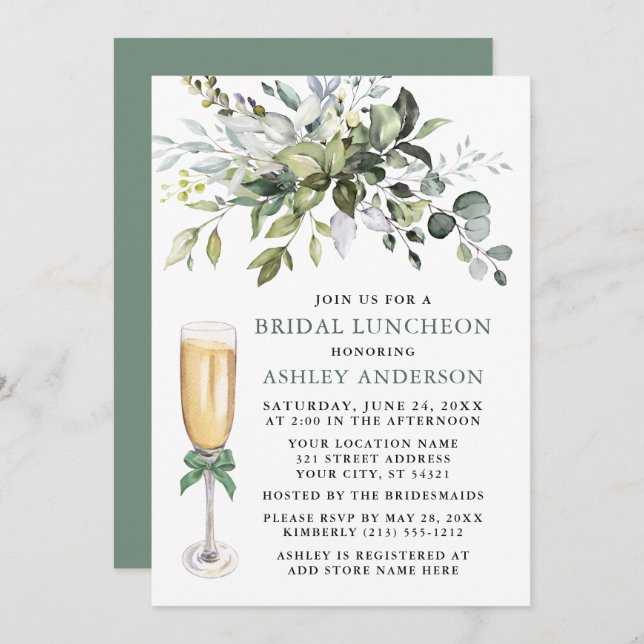Bridal Luncheon Sage Green Einladung (Vorne/Hinten)