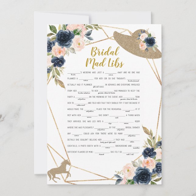 Bridal Mad Libs Horse Race Hat Theme Game Einladung (Vorderseite)