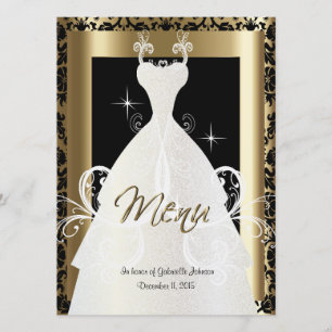 Bridal-Menü in Gold und Black Damask Menükarte