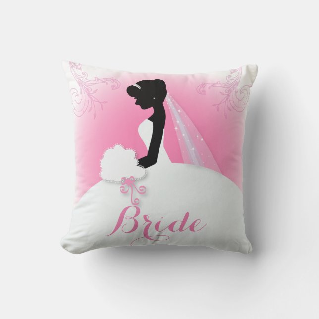 Bridal Mrs Right Pink Braut Silhouette Kissen (Vorderseite)
