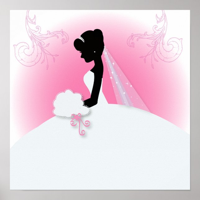 Bridal Mrs Right Pink Braut Silhouette Poster (Vorne)