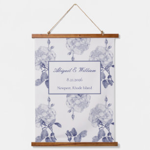 Bridal Navy & Taupe Wasserfarbe Rose Wandteppich Mit Holzrahmen