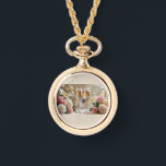 Bridal necklace watch-gold armbanduhr<br><div class="desc">Timeless elegance meets romantic charm with this Happily Ever After gold necklace watch. Featuring delicate champagne glasses tied with satin bows and framed by soft roses, this piece is both a graceful accessory and a meaningful keepsake. Perfect for brides, bridesmaids, or as a heartfelt gift, it adds a classic touch...</div>