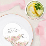 Bridal (oder andere) Elegant Blush Pink Rose Gold Untersetzer<br><div class="desc">Eleganter Untersetzer mit der Fähigkeit, zu anderen Ereignissen zu wechseln. Schönes, blumengeschmücktes Detail in Rosa und Rose. Moderne handgeschriebene Kalligrafiedetails. Wenn Sie das Design zu einem anderen Event wechseln, fügen Sie bitte unsere Veranstaltung zwischen den Quadraten hinzu, um das Ende der dekorativen Schwänze behalten. Teil unserer Kollektion "Elegance in Pink,...</div>