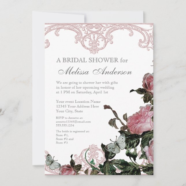 Bridal Polterabend Invite, Trellis Rose Vintag Einladung (Vorderseite)