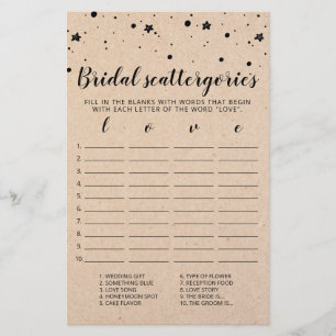 Bridal Scattergories bearbeitbares Brautparty