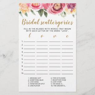Bridal Scattergories bearbeitbares Brautparty