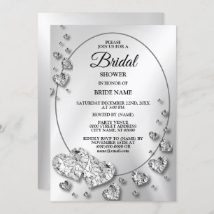 Bridal Show Party Silver Gray Shiny Hearts Elegant Einladung