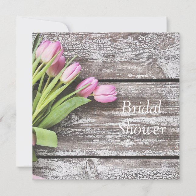 Bridal Showeinladung - Rosa Tulips & Holz Einladung (Vorderseite)