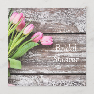 Bridal Showeinladung - Rosa Tulips & Holz Einladung