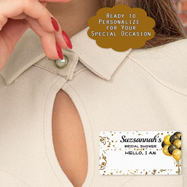 Bridal Shower Balloon Confetti Paper Name Tag (Provide easy name access to guests at your event with sticker label name tags. Add name at event.)