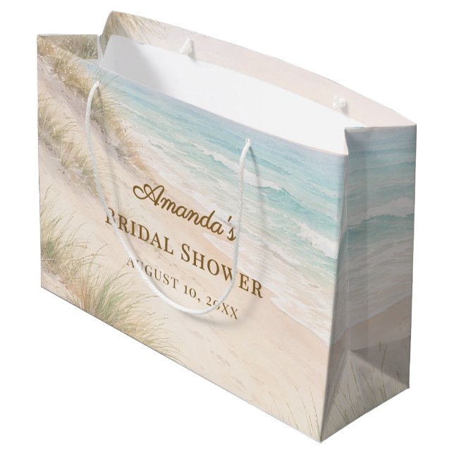 Bridal Shower beach coastal elegant Große Geschenktüte (Rückseite Schrägansicht)