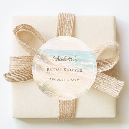 Bridal Shower beach coastal elegant Runder Aufkleber