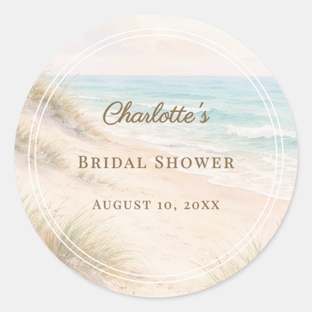 Bridal Shower beach coastal elegant Runder Aufkleber (Vorderseite)