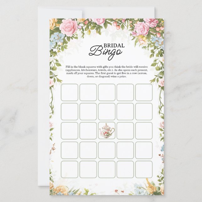 Bridal Shower Bingo Game Card Garden Party Theme (Vorderseite)