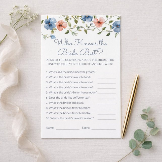 Bridal Shower Blue Floral Who Knows the Bride Game (Von Creator hochgeladen)