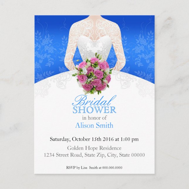 Bridal Shower blue invitation Einladungspostkarte (Vorderseite)