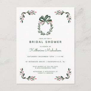 BRIDAL SHOWER   Christmas Holiday Holly Postkarte