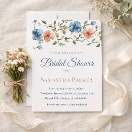 Bridal Shower Dusty Blue Elegant Wildflower Einladung
