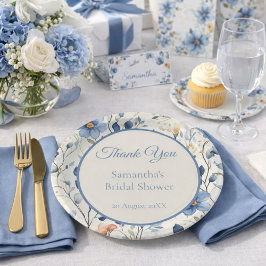 Bridal Shower Dusty Blue Floral Watercolor Pappteller
