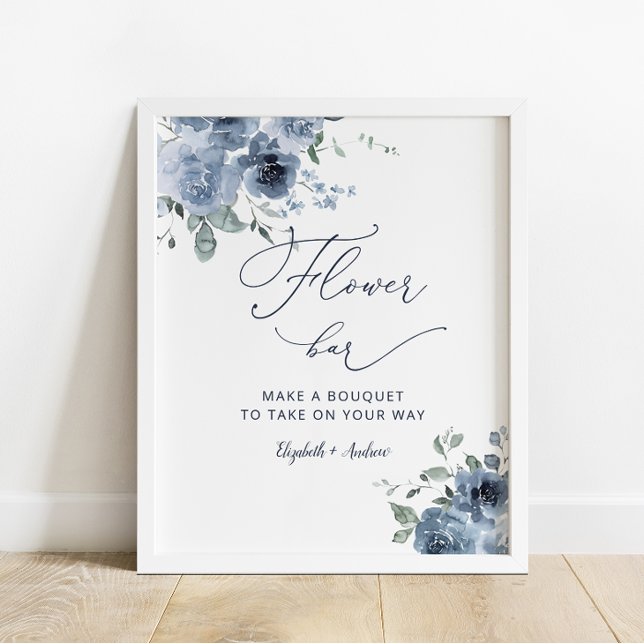 Bridal Shower Dusty Blue Flower Bar Sign Poster (Von Creator hochgeladen)