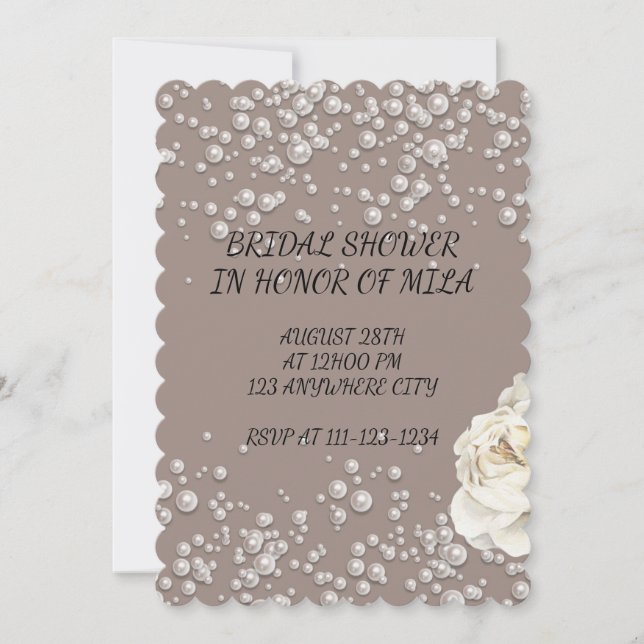 BRIDAL SHOWER EINLADUNG MIT IMITATE PEARLS (Vorderseite)