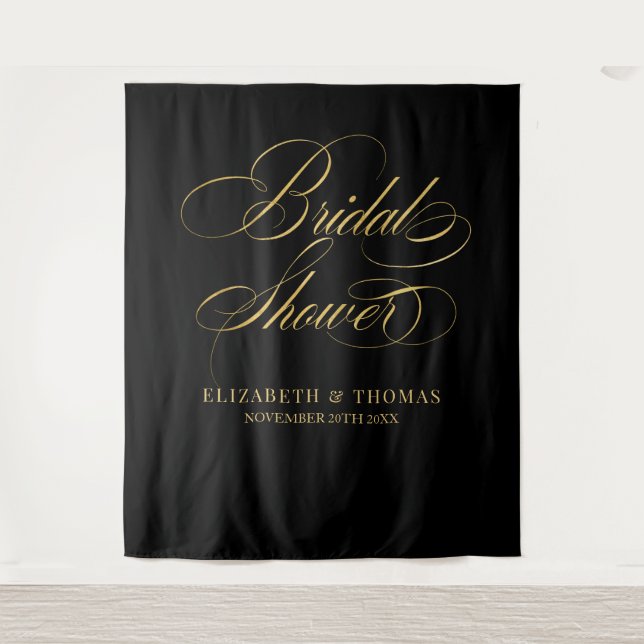 Bridal shower elegant black and gold backdrop wandteppich (Vorderseite)