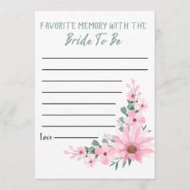 Bridal Shower Favorite Memory Game Pink Flowers Hinweiskarte