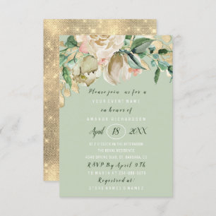 Bridal Shower Flower Brunch Mint Green Gold Roses Einladung