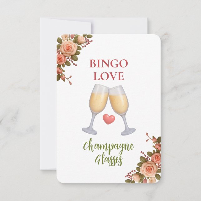 Bridal Shower Game Bingo Card – Champagne Glasses (Vorderseite)