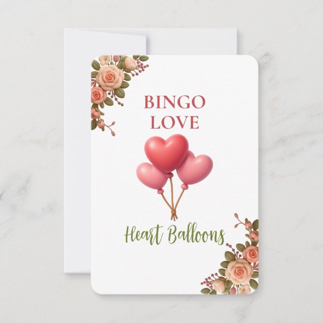 Bridal Shower Game Bingo Card – Heart Balloons (Vorderseite)