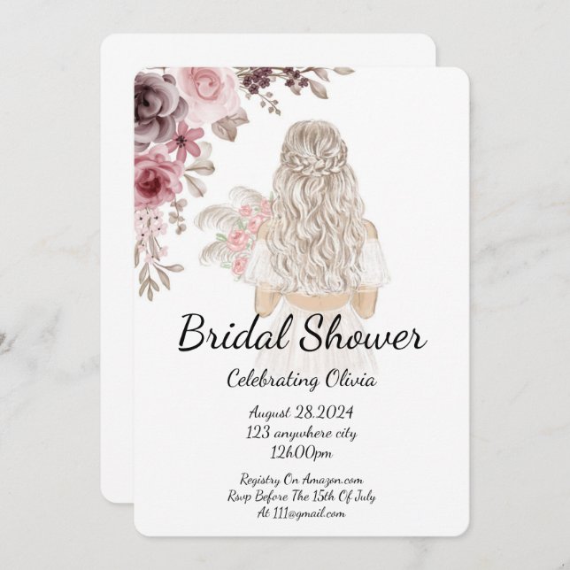 BRIDAL SHOWER INVITATION FLORAL EINLADUNG (Vorne/Hinten)