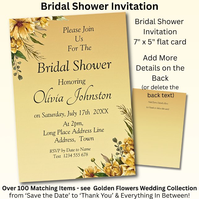 Bridal Shower Invitation - Golden Yellow Flowers Karte (Von Creator hochgeladen)