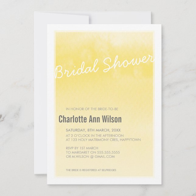 BRIDAL SHOWER INVITATION : Ober-Aquarellgelb Einladung (Vorderseite)