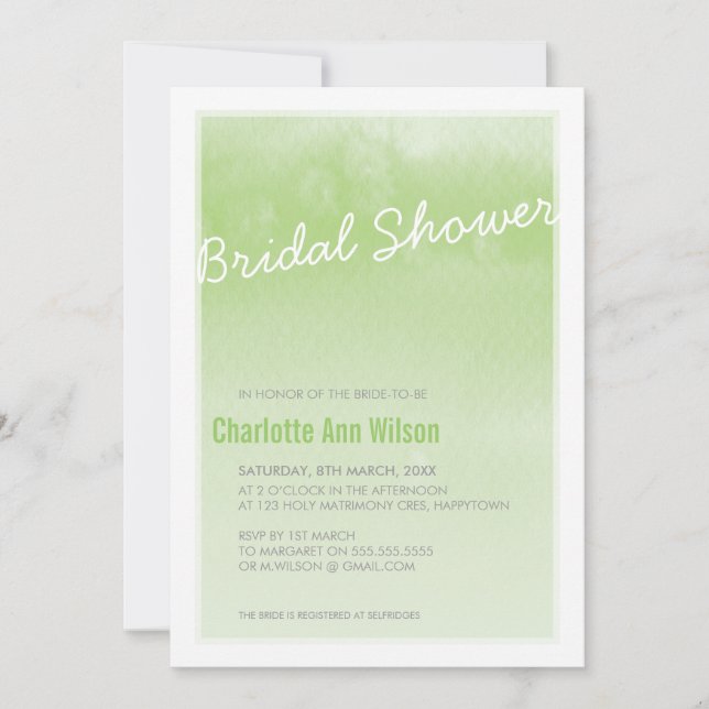 BRIDAL SHOWER INVITATION : Ober-Aquarellgrün Einladung (Vorderseite)