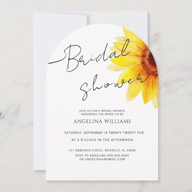 Bridal Shower Invitation Watercolor Sunflower Einladung (Vorderseite)