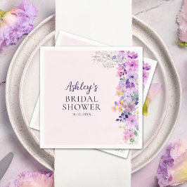Bridal Shower Invite with Purple Spring Wildflower Serviette