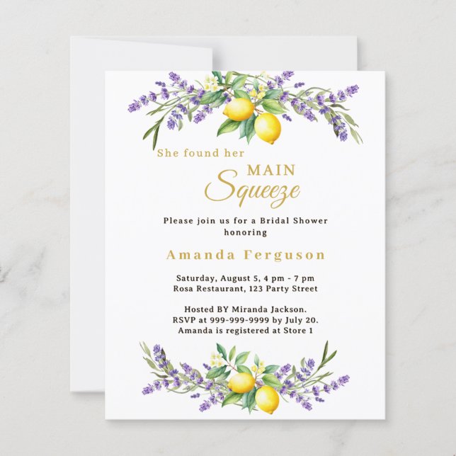 Bridal Shower lavender lemons squeeze invitation (Vorderseite)