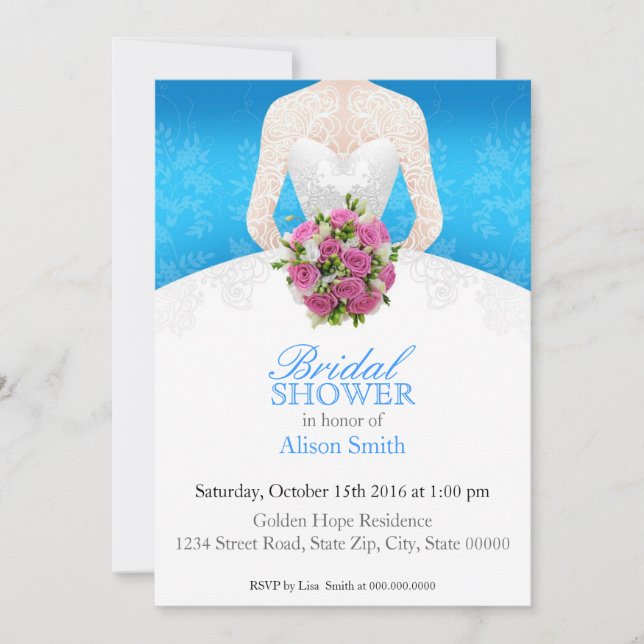 Bridal Shower light blue invitation Einladung (Vorderseite)